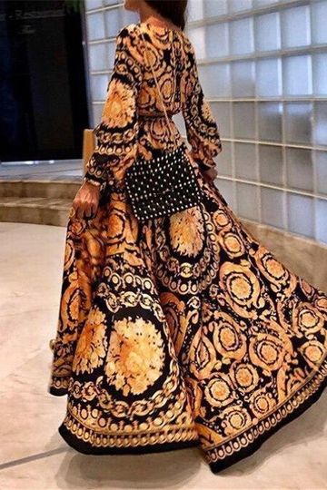 Robe Longue Imprimé Baroque | Élégante & Audacieuse | Parfaite pour les Soirées d'Été et les Occasions Spéciales
