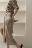 Robe Midi en Lin | Détail Noué à la Taille | Minimalisme Élégant