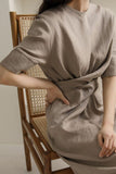 Robe Midi en Lin | Détail Noué à la Taille | Minimalisme Élégant