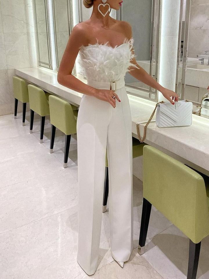 Combinaison Bustier à Plumes | Élégante & Glamour | Idéale pour les Grandes Occasions