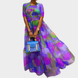 Robe Longue Transparente | Imprimé Multicolore | Élégance Fluide et Légère