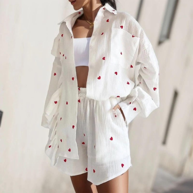 Ensemble à Volants Imprimé Cœur | Chic & Tendance | Léger & Stylé