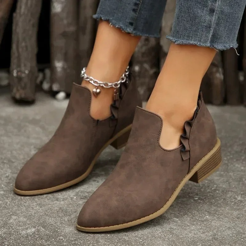 Bottines Basses avec Détail Volants | Élégantes & Confortables | Talon Bas