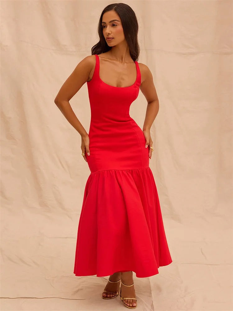 Robe Midi Élégante à Volants | Chic | Féminine et Intemporelle
