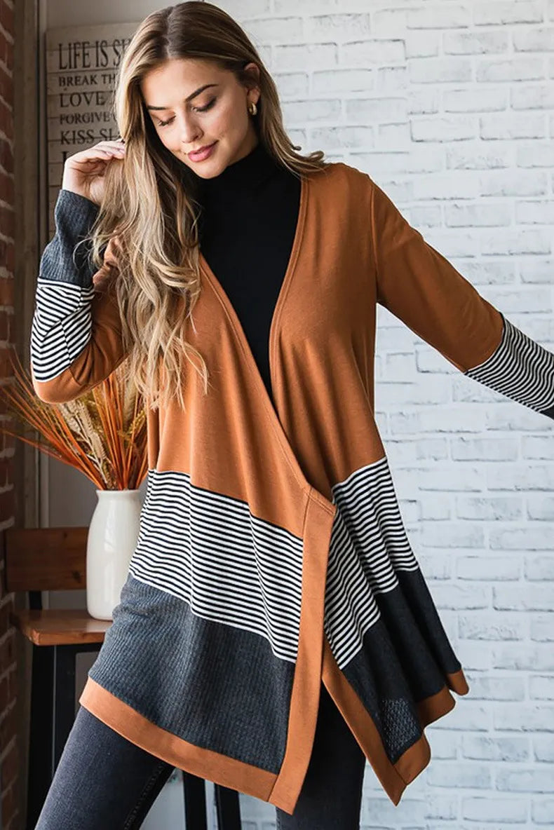 Cardigan à Rayures Colorblock | Superposition Douillette | Style Décontracté au Quotidien