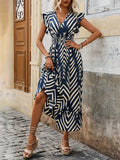 Robe Midi à Imprimé Chevron | Élégance Graphique | Fluidité Décontractée