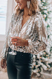 Blouse à Paillettes Croisée | Éclat Métallique | Idéale pour les Soirées de Fête
