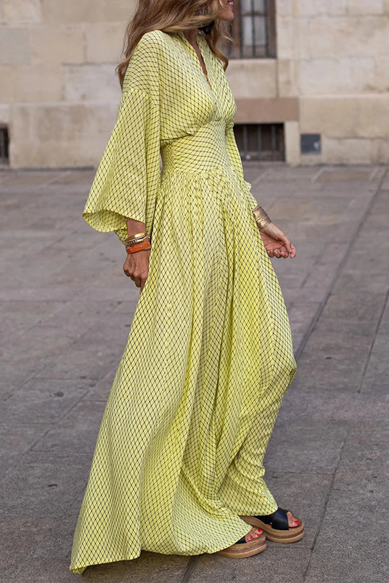 Robe Longue à Imprimé Losanges | Fluidité Bohème | Pour les Journées ensoleillées et le Style Décontracté