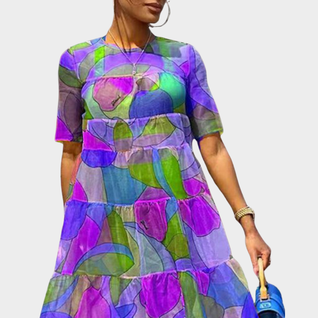 Robe Longue Transparente | Imprimé Multicolore | Élégance Fluide et Légère