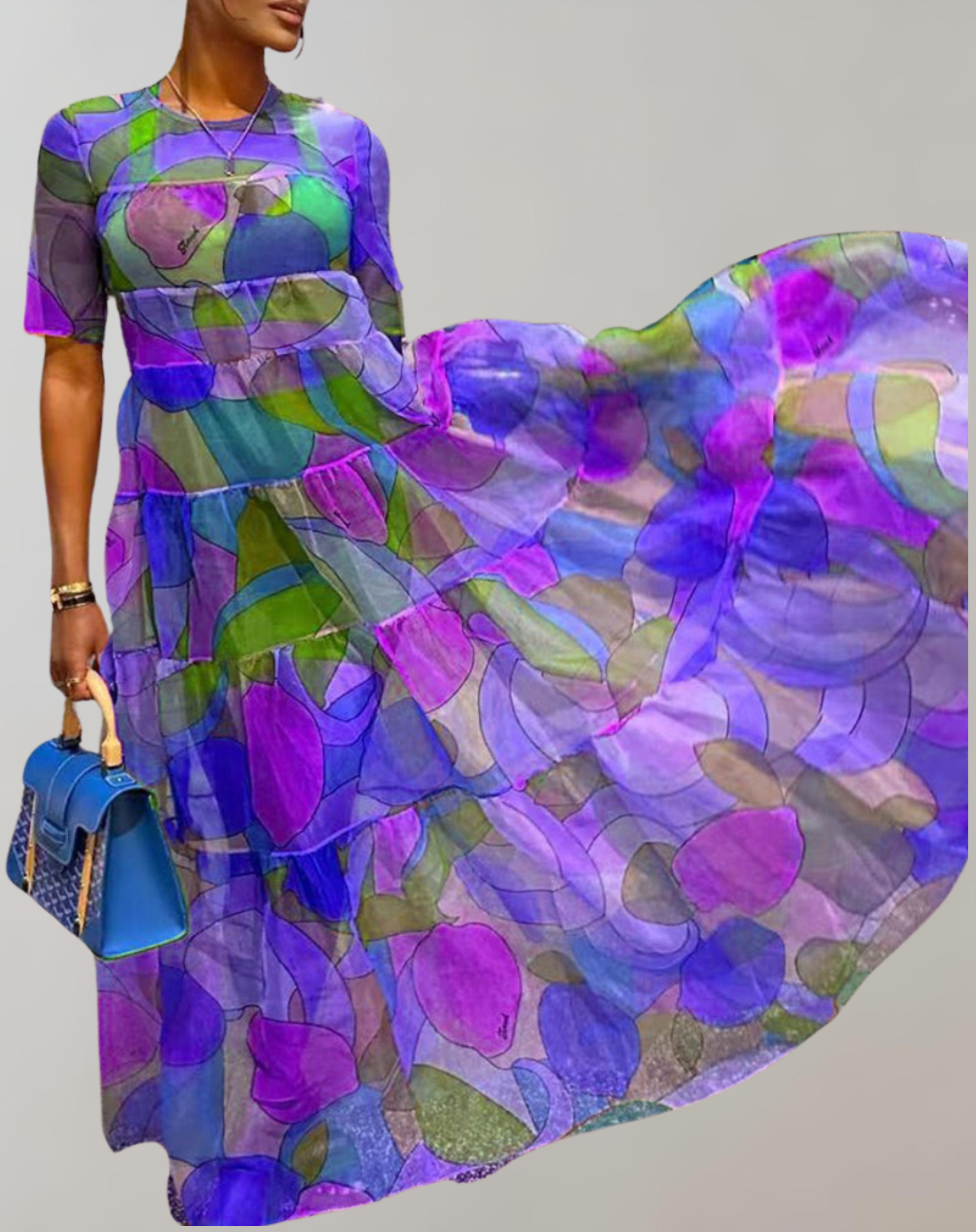 Robe Longue Transparente | Imprimé Multicolore | Élégance Fluide et Légère