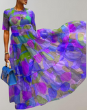Robe Longue Transparente | Imprimé Multicolore | Élégance Fluide et Légère