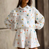 Ensemble à Volants Imprimé Cœur | Chic & Tendance | Léger & Stylé
