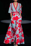Robe Longue Fleurie | Col V & Manches Évasées | Élégante & Fluide