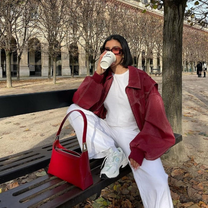 Bomber Oversize en Similicuir | Veste Statement | Rétro & Audacieuse