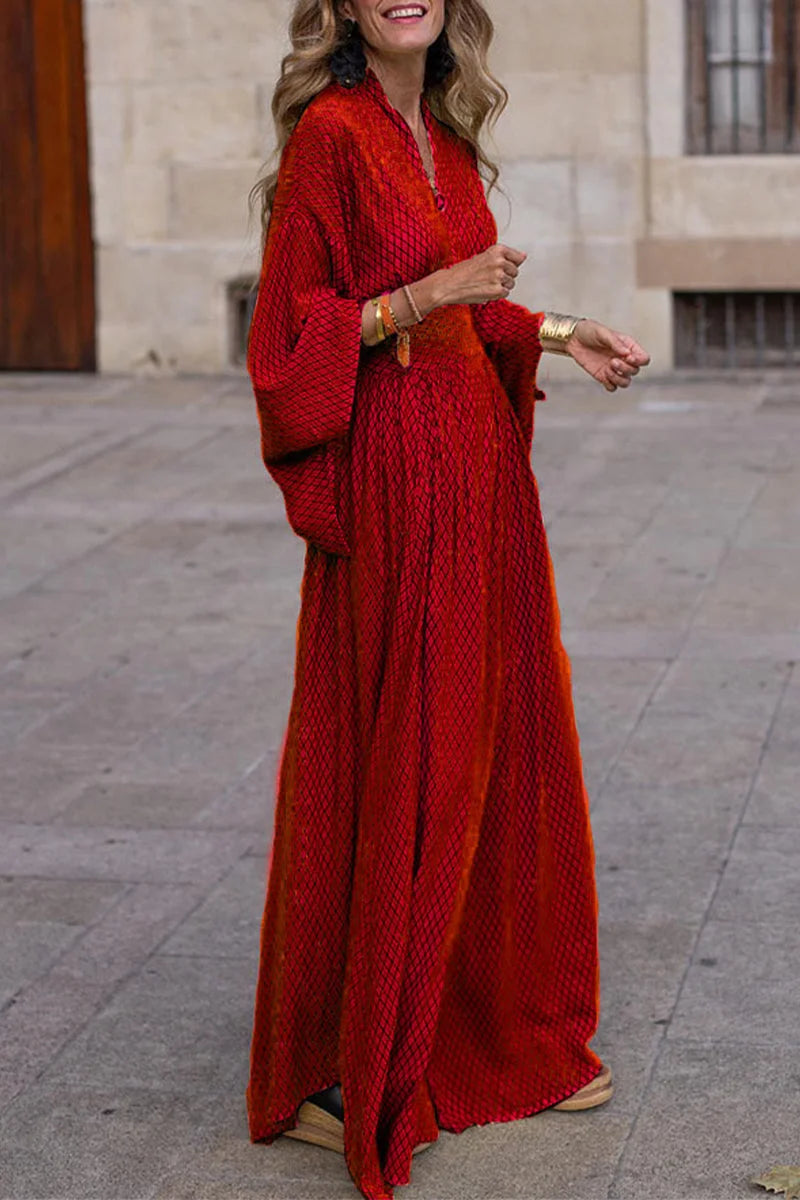 Robe Longue à Imprimé Losanges | Fluidité Bohème | Pour les Journées ensoleillées et le Style Décontracté