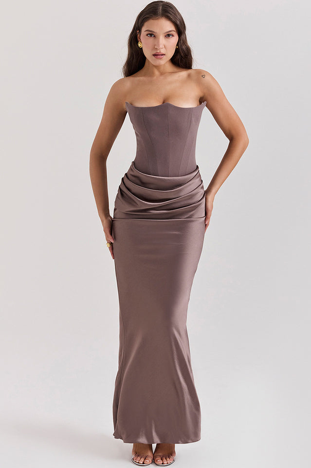 Robe Longue Satinée Bustier | Élégante et Chic | Parfaite pour Mariages et Événements Formels