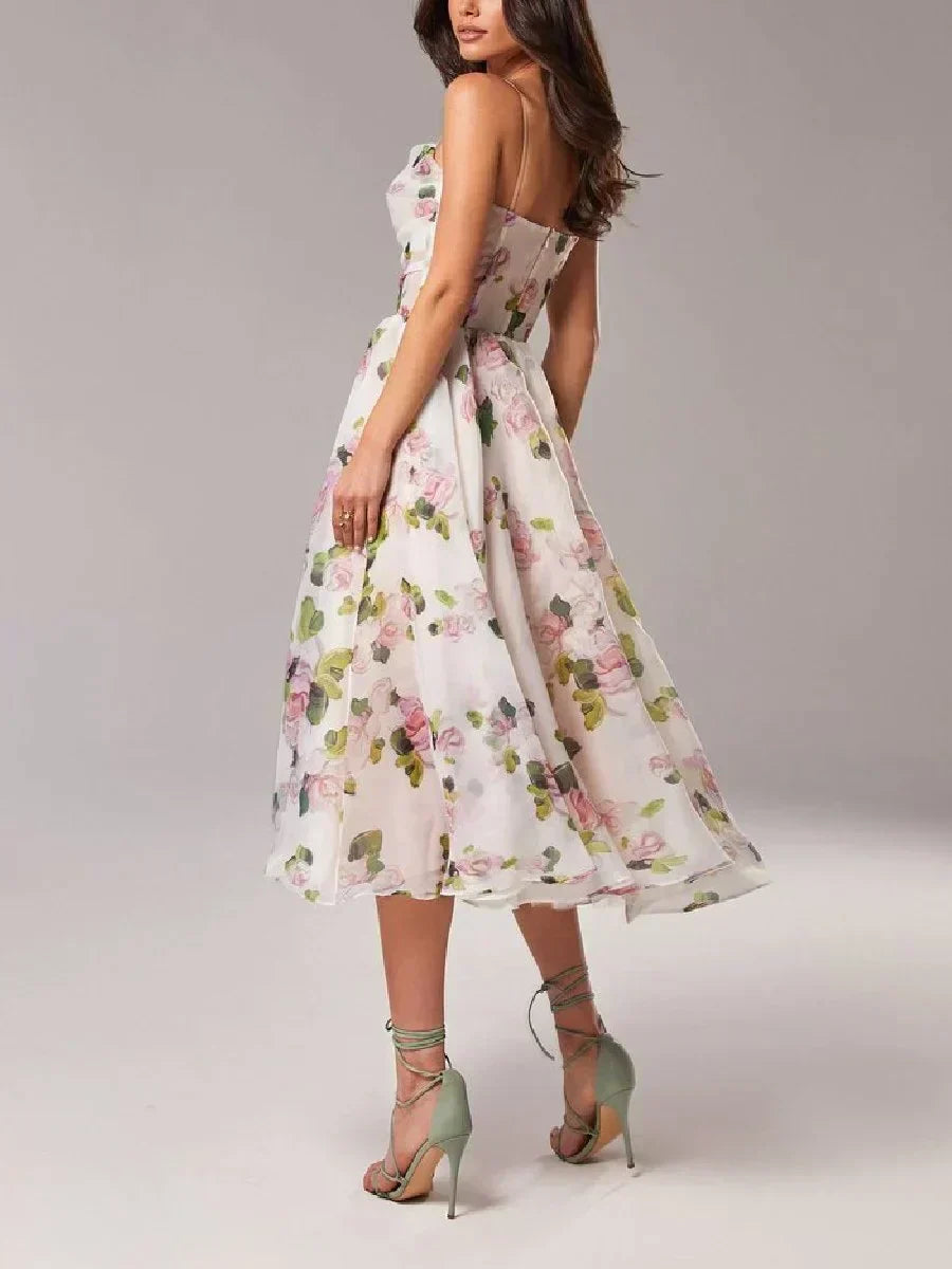 Robe Midi Fleurie | Bretelles Fines | Romantique et Élégante
