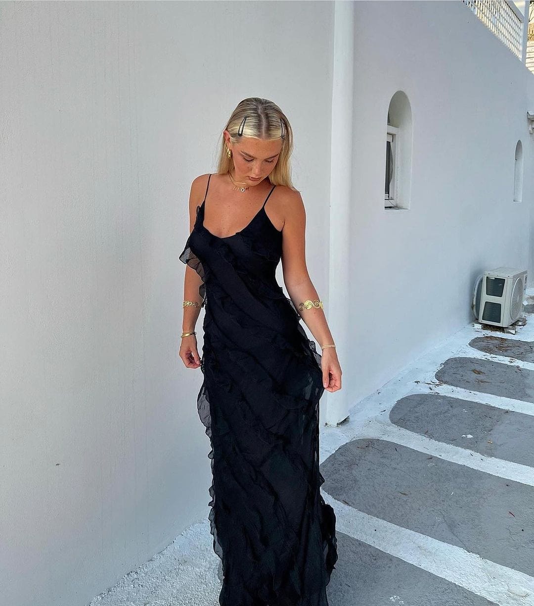 Robe Longue Volants | Élégante et Glamour | Parfaite pour les Événements et Soirées