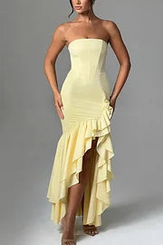 Robe Bustier à Volants | Élégante & Glamour | Parfaite pour Mariages et Grandes Occasions