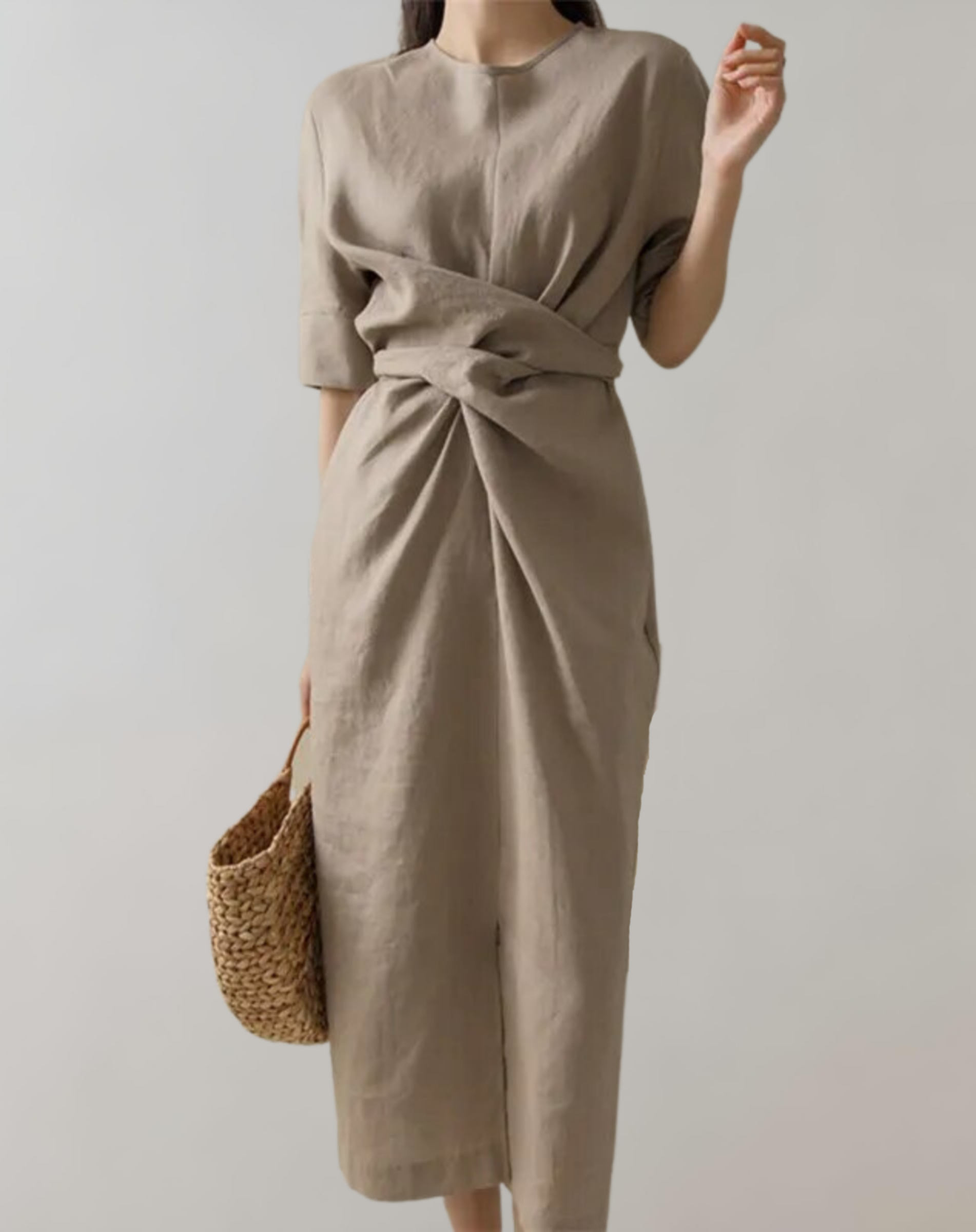 Robe Midi en Lin | Détail Noué à la Taille | Minimalisme Élégant