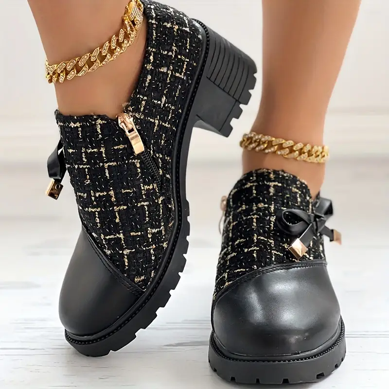 Mocassins à Talon en Tweed | Élégants & Chics | Confort Sophistiqué