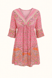 Robe Mini Bohème | Imprimé Rose | Légèreté Estivale