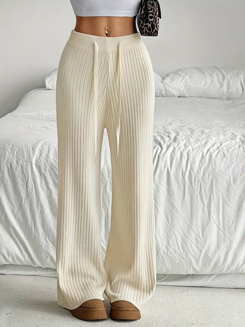 Pantalon Décontracté en Maille Côtelée | Taille Haute | Doux et Confortable