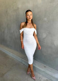 Robe Midi Épaules Dénudées | Blanche | Élégance et Silhouette Sublimée