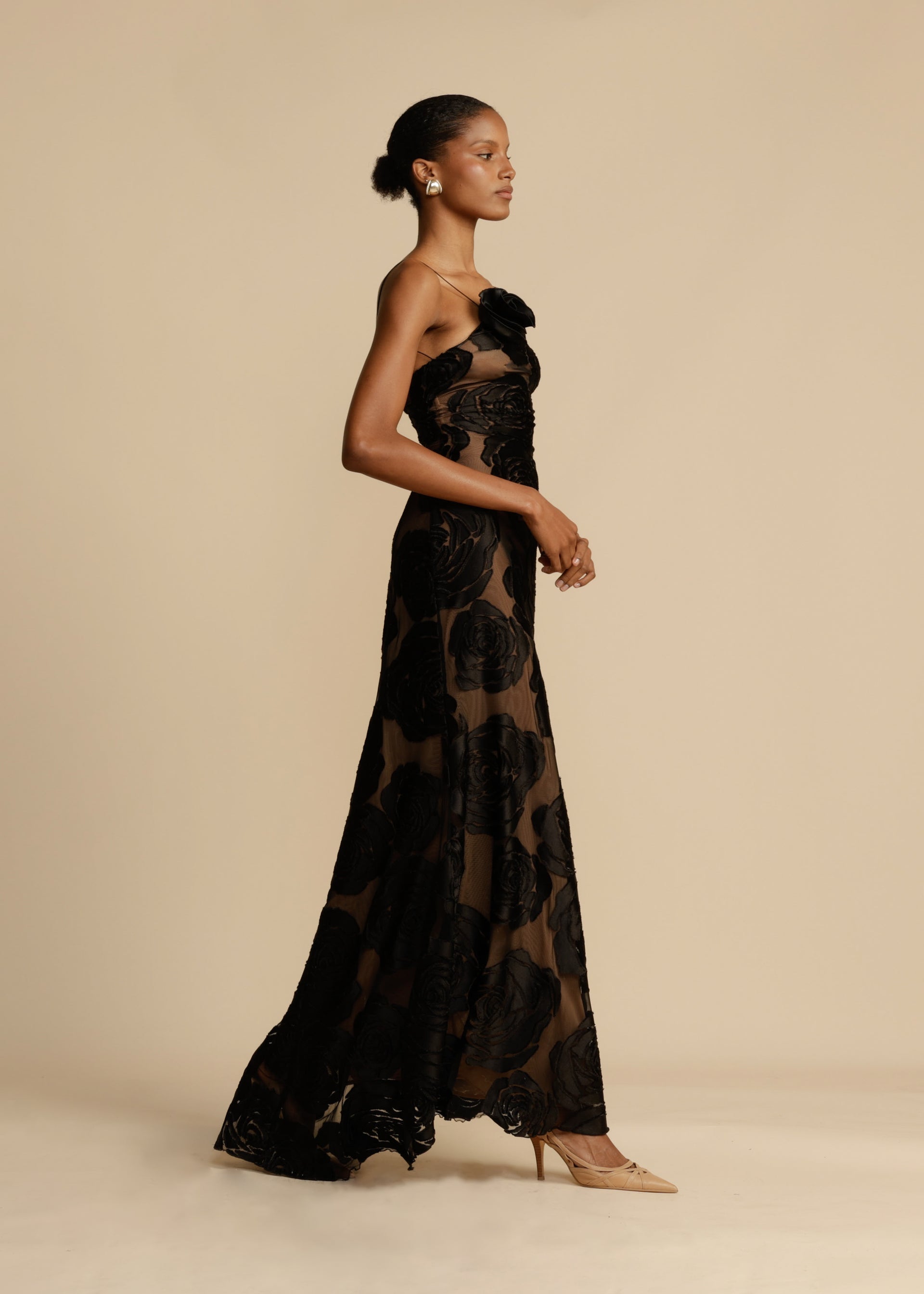 Robe Longue Transparente Fleurie | Élégante & Sexy | Robe de Soirée Asymétrique