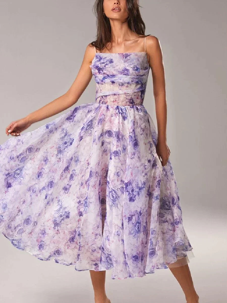 Robe Midi Fleurie | Bretelles Fines | Romantique et Élégante