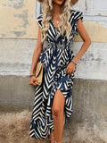 Robe Midi à Imprimé Chevron | Élégance Graphique | Fluidité Décontractée