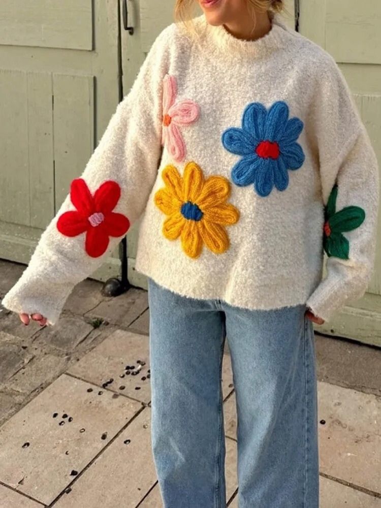 Pull Brodé à Fleurs | Oversize | Confort & Style