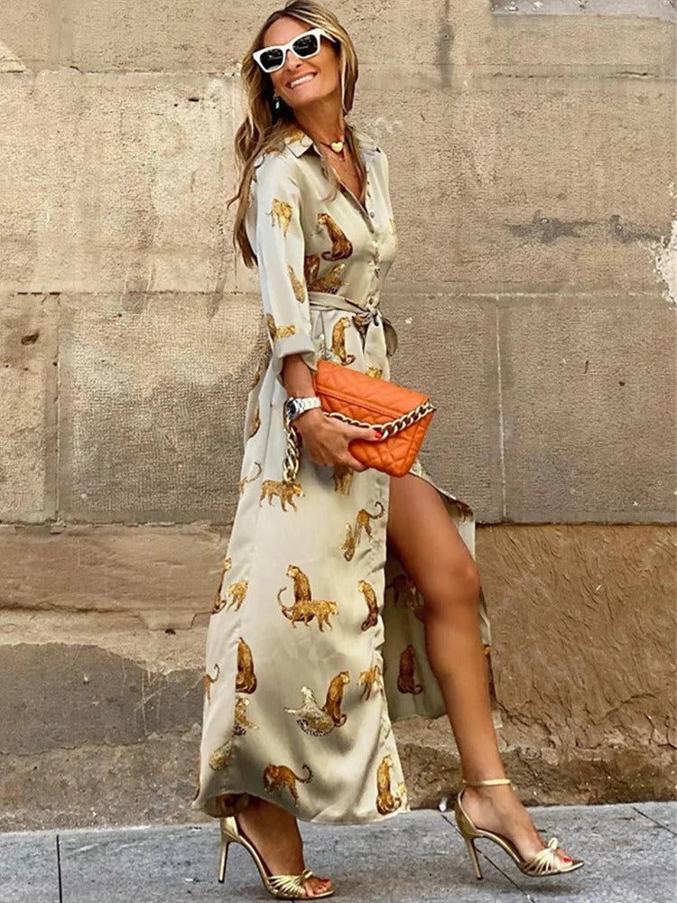Robe Satinée Imprimée Animaux | Chic & Originale | Parfaite pour l'Été et les Soirées