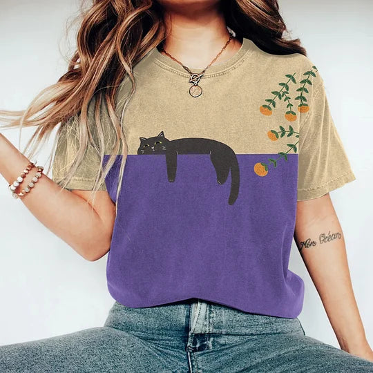 T-shirt Graphique Chat Relax | Imprimé Ludique | Doux & Décontracté