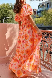 Robe Longue Fleurie | Manches Bouffantes | Romantique & Fluide