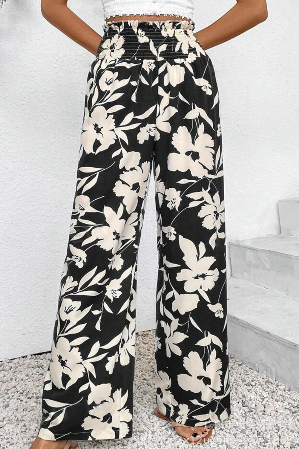 Pantalon Fleuri à Jambes Larges | Taille Haute | Aéré & Stylé
