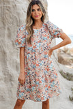 Robe Fleurie à Manches Bouffantes | Abricot | Légère & Féminine
