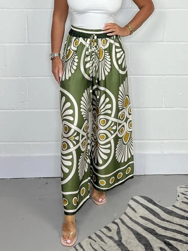 Pantalon Large en Satin | Imprimé Abstrait | Look Estival Élégant