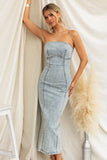 Robe Midi en Jean Sans Bretelles | Coupe Sculptante | Chic Rétro Sans Effort