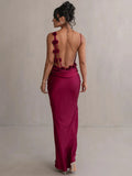 Robe Longue Satinée | Vert Clair | Décolleté Drapé Élégant