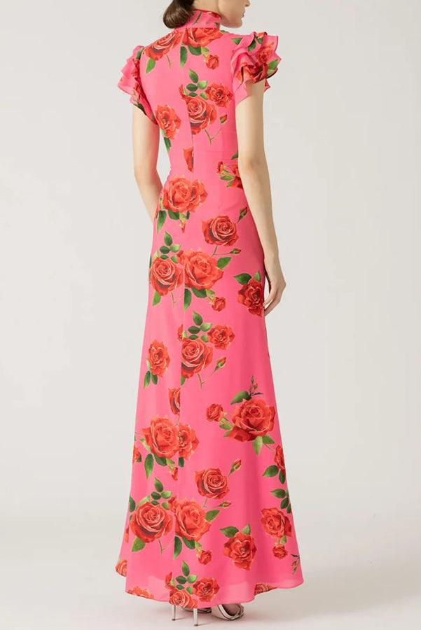 Robe Longue Fleurie à Volants | Élégante & Féminine | Idéale pour les Grandes Occasions