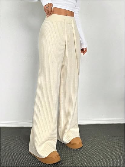 Pantalon Décontracté en Maille Côtelée | Taille Haute | Doux et Confortable