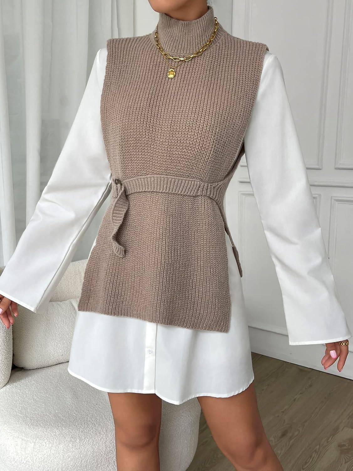 Pull Sans Manches Col Roulé | Élégant & Polyvalent | Idéal pour Superposer
