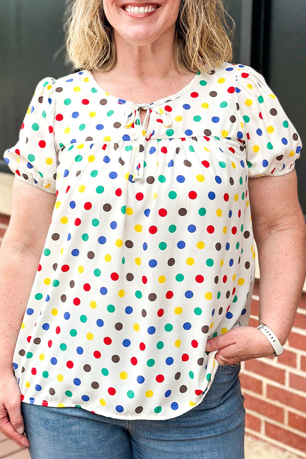 Blouse à Pois Manches Bouffantes | Abricot | Ludique & Colorée