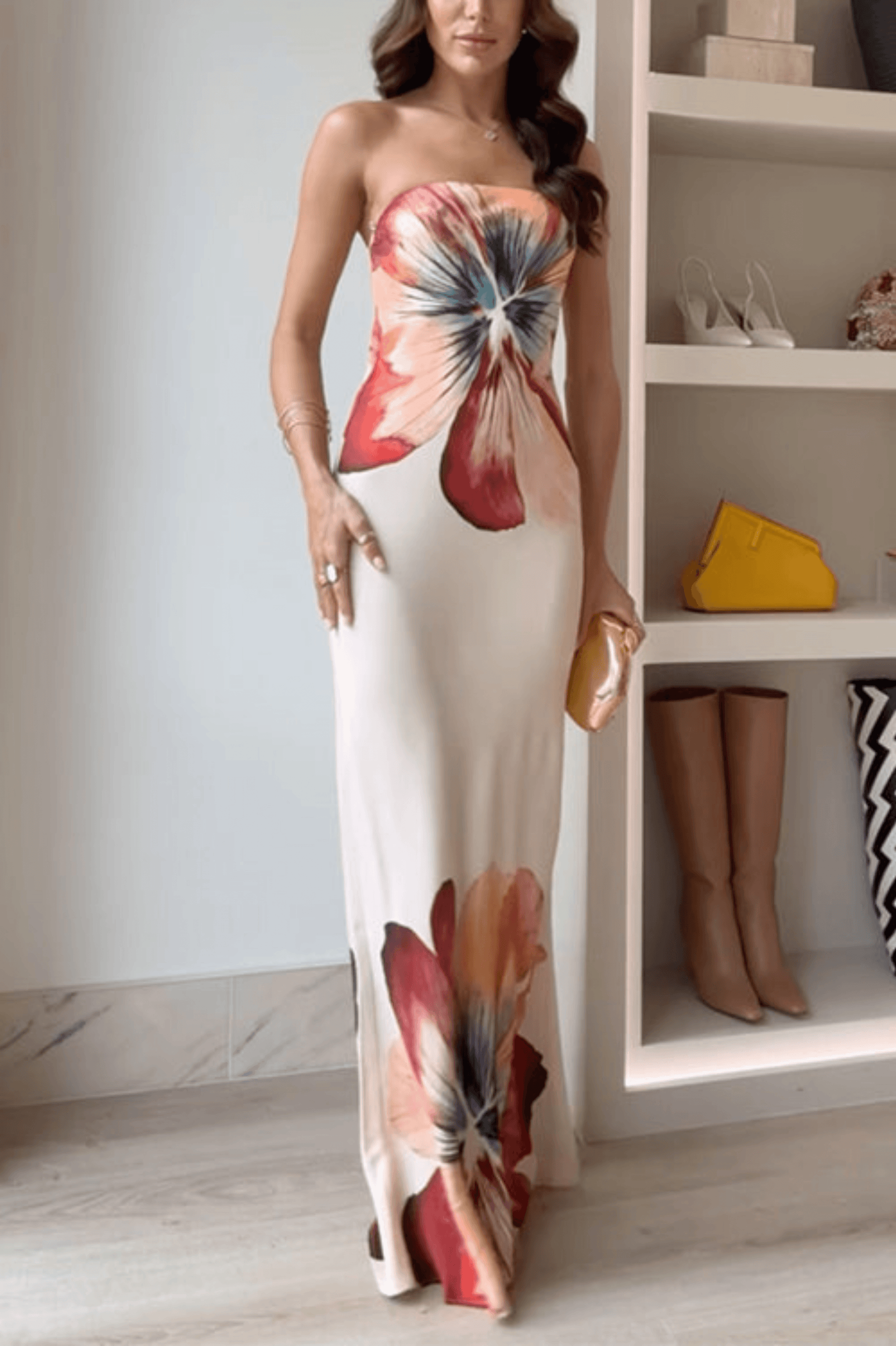 Robe Longue Satinée Fleurie | Élégante | Chic et Fluide