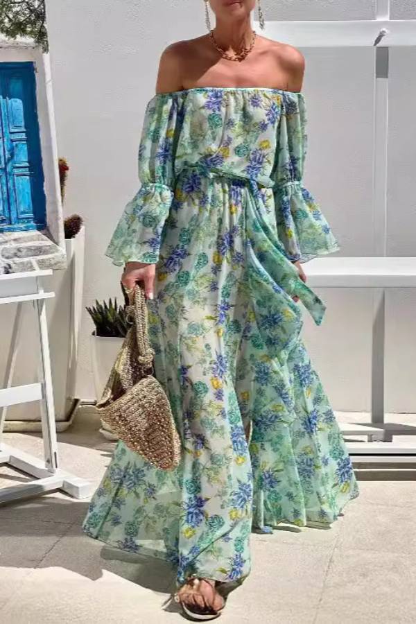 Robe Longue Fleurie Épaules Dénudées | Romantique | Fluide & Élégante