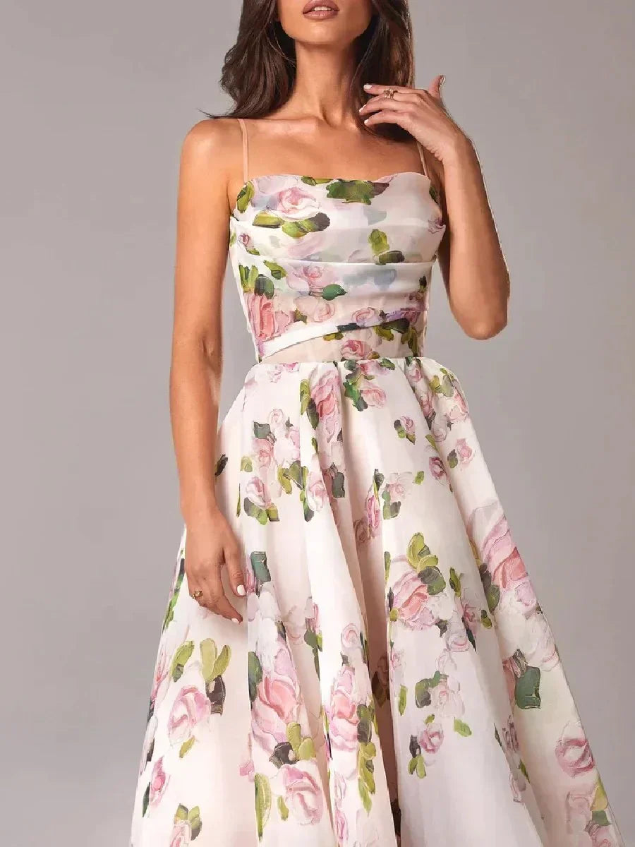 Robe Midi Fleurie | Bretelles Fines | Romantique et Élégante