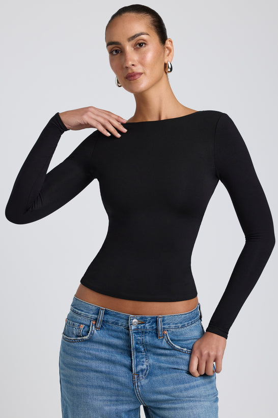 Top Dos Nu Manches Longues | Blanc & Noir | Élégant et Minimaliste