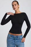 Top Dos Nu Manches Longues | Blanc & Noir | Élégant et Minimaliste