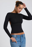 Top Dos Nu Manches Longues | Blanc & Noir | Élégant et Minimaliste
